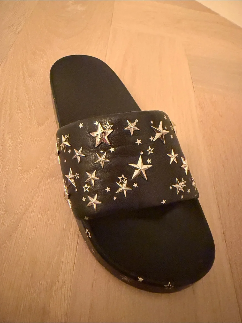 Tory Burch Navy/Black Leather Star-Stud Slide Sandals